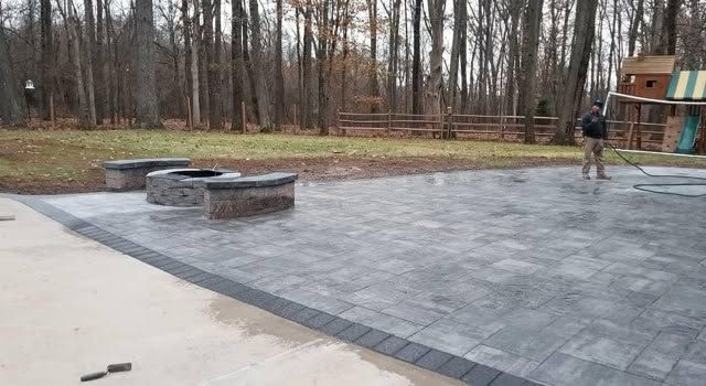 Paver patio with a built-in fire pit